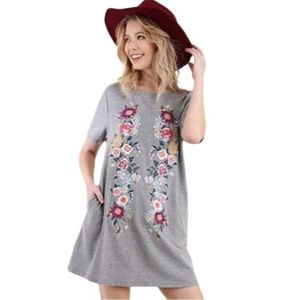 Umgee T-Dress with floral embroidery